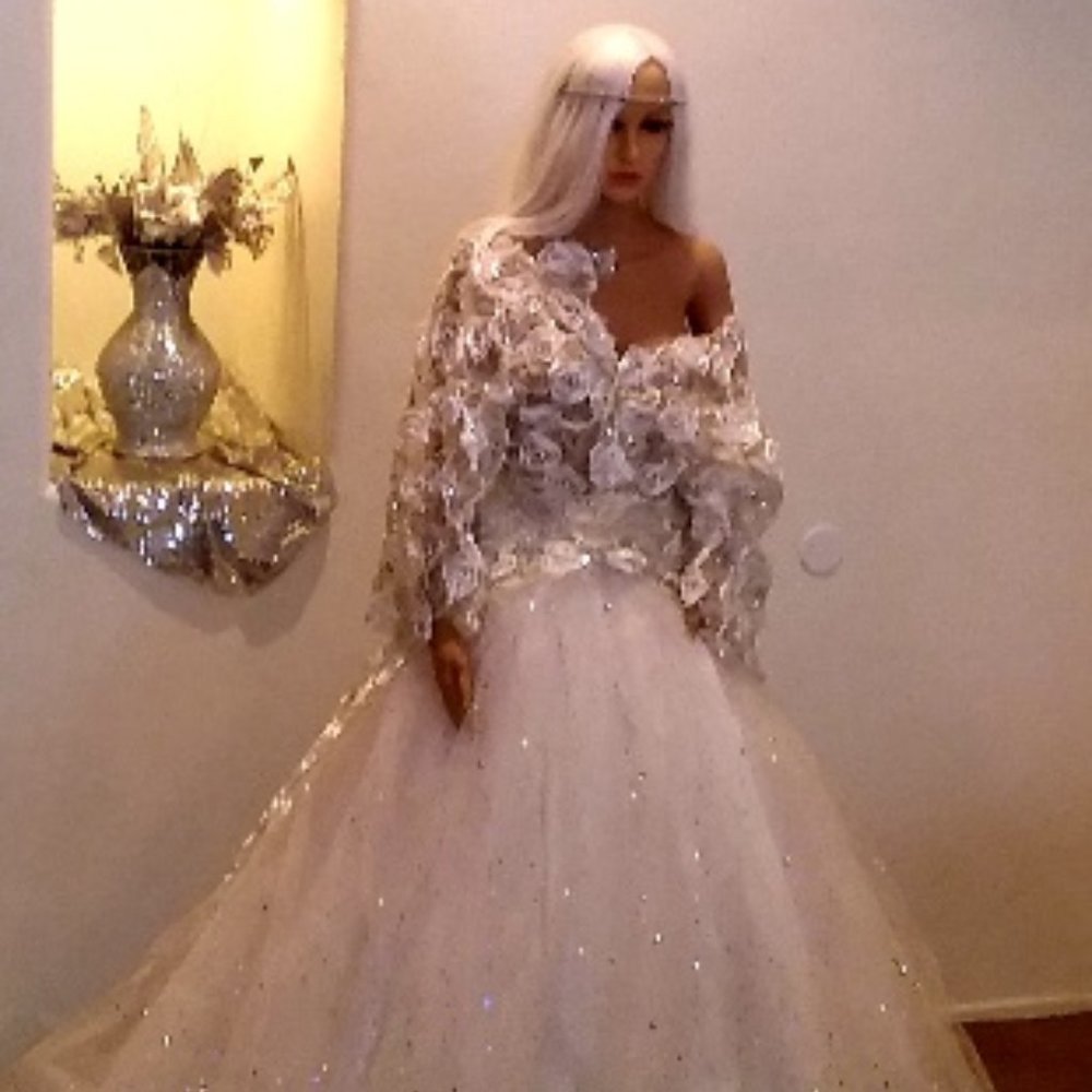 AKARI White & Silver Kimono Ballgown Set